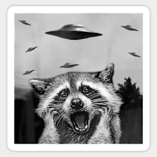 Alien UFO Funny Raccoon Stuffed Animal For Men, Women, Kids T-Shirt Sticker